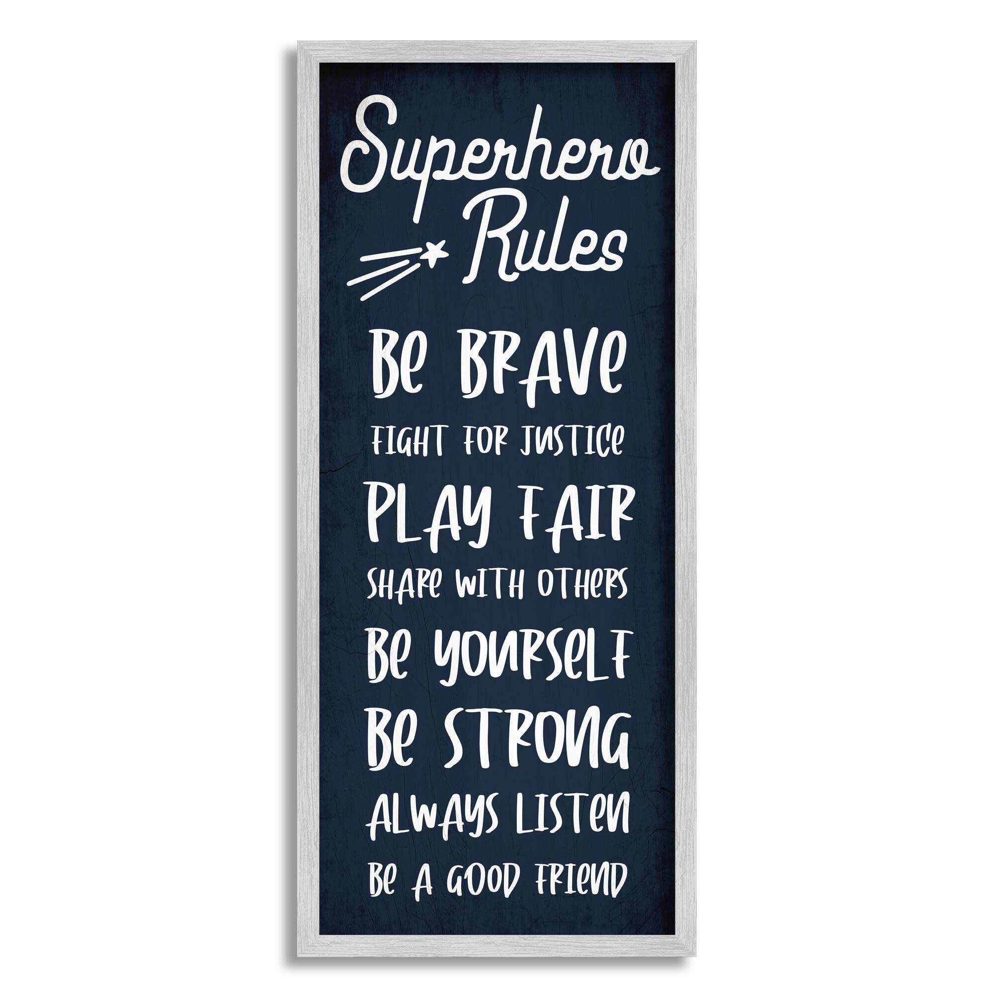 Stupell Industries Brave Superhero Rules Kid's Blue Motivational List in Frame Wall Art